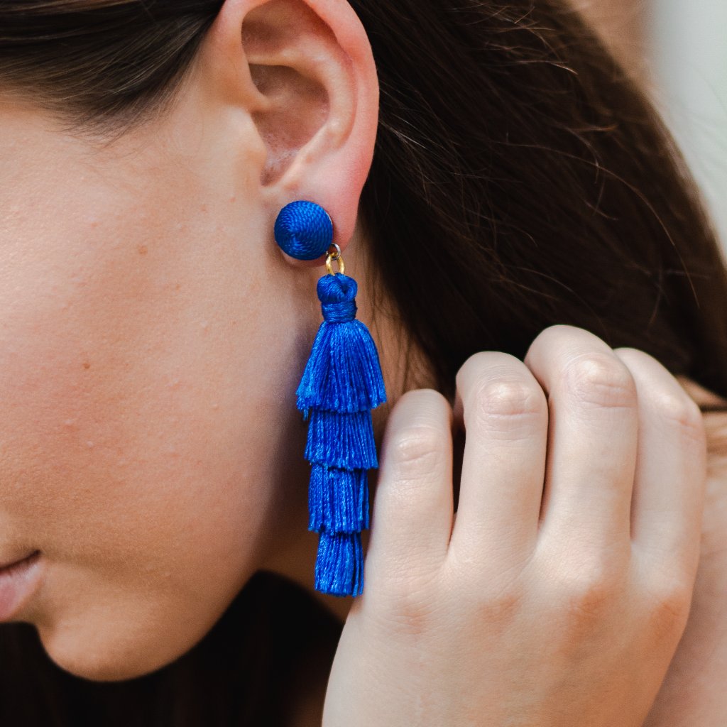 Layered Tassel Earrings - Royal Blue 23$